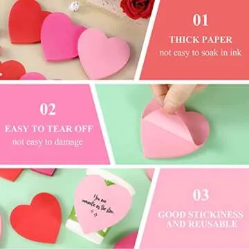 Roowest 600 Sheets Valentine's Day Heart Shaped Sticky Notes Heart Notepads 3 x 3 Inches Post Note S...