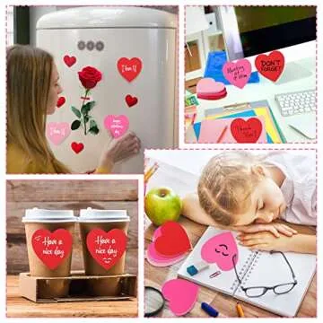Roowest 600 Sheets Valentine's Day Heart Shaped Sticky Notes Heart Notepads 3 x 3 Inches Post Note Self Stick Memo Colorful Sticky Pad for Kid Home School Office Supplies(Blank,Red, Rose Red, Pink)