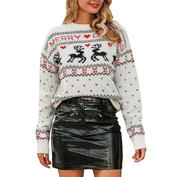 Festive Women's Ugly Christmas Sweater with Reindeer & Snowflakes - Cozy & Fun