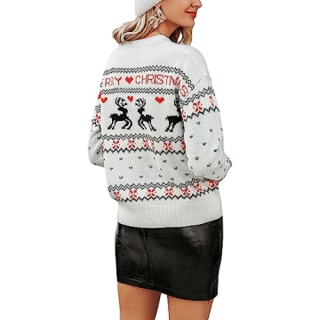 Ugly Christmas Sweater Women Festive Reindeer Snowflake Design