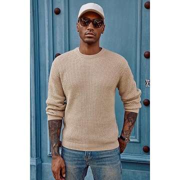 PJ PAUL JONES Mens Crewneck Sweaters Slim Fit Pullover Sweater Midweight Knitwear Khaki L