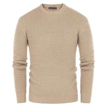 PJ PAUL JONES Mens Crewneck Sweaters Slim Fit Pullover Sweater Midweight Knitwear Khaki L