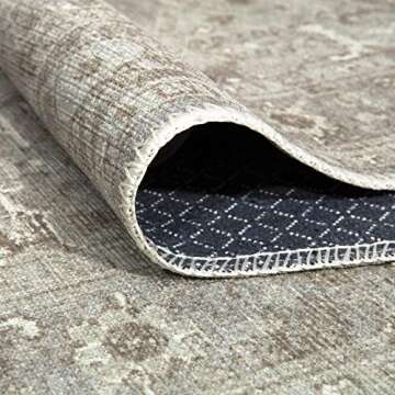 Bloom Rugs Washable Non-Slip 10 ft Runner - Beige/Gray Traditional Runner for Entryway, Hallway, Bathroom, and Kitchen - Exact Size: 2.5' x 10'