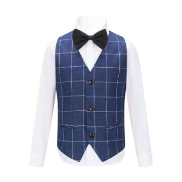 SWOTGdoby Boys Suits 3 Pieces Formal Suit Set Plaid Blazer Vest Pants Slim Fit Suit Jacket for Wedding Party