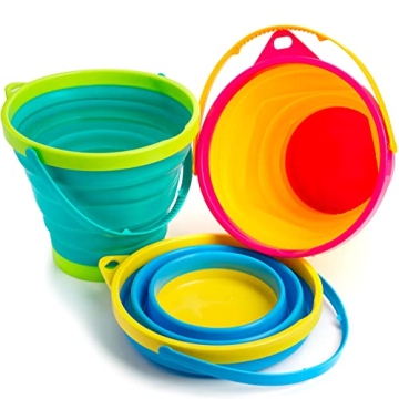Shindel 3PCS Foldable Beach Bucket Set - Collapsible Sand Toys for Summer Fun