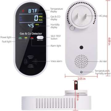 4 in 1 Gas & Carbon Monoxide Detectors for Home Safety (2 Packs)