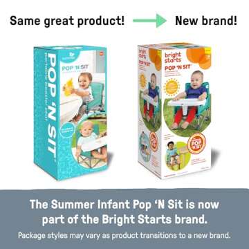 Summer by Bright Starts Pop 'N Sit Portable Booster Chair, Floor Seat, Indoor/Outdoor Use, Compact Fold, Teal, 6 Mos - 3 Yrs