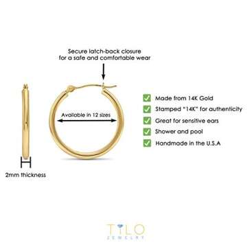 14k Yellow Gold Round Polished Hoop Earrings, 16mm (0.6 inch Diameter)…