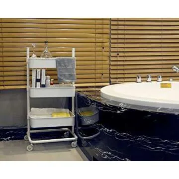 CORNERIA 3-Tier Metal Utility Service Cart Rolling Storage Utility Cart - Adjustable Metal Mesh Rolling Storage Cart - White