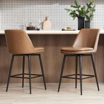 CHITA Counter Height Swivel Barstools, FSC Certified Upholstered Faux Leather Bar Stools Set of 2, M...