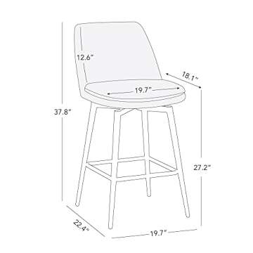 CHITA Counter Height Swivel Barstools, FSC Certified Upholstered Faux Leather Bar Stools Set of 2, Metal Base, 27.2" Seat Height, Saddle Brown