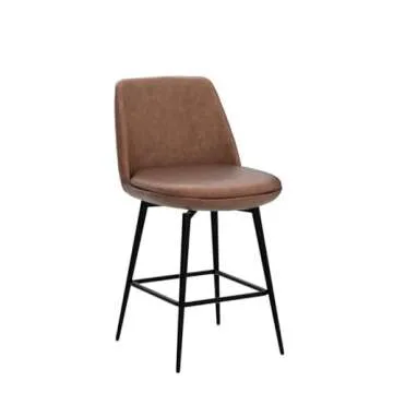 CHITA Counter Height Swivel Barstools, FSC Certified Upholstered Faux Leather Bar Stools Set of 2, Metal Base, 27.2" Seat Height, Saddle Brown