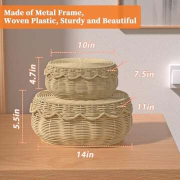 Olpchee Wicker Storage Basket with lid Hand Woven Rattan Basket Small Scalloped Basket Set of 2 Wove...