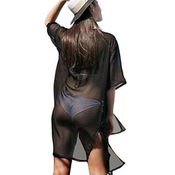 LA CARRIE Women's Chiffon Kimono Cardigan Cover Up with Half Sleeve Summer Sheer Beachwear Swimsuit ...