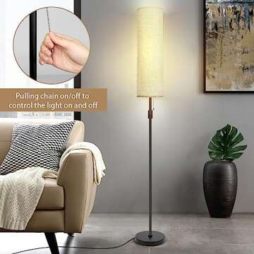 YKIOKE Floor Lamp, Standing Lamp for Living Room with 3 Levels Dimmable Brightness, Modern Tall Lamps for Bedroom, Living Room, Office, Kids Room, Reading, Minimalist Floor Lamp for Home Decor