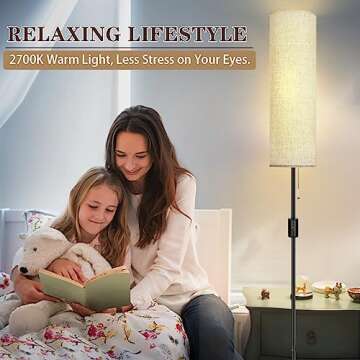 YKIOKE Floor Lamp, Standing Lamp for Living Room with 3 Levels Dimmable Brightness, Modern Tall Lamps for Bedroom, Living Room, Office, Kids Room, Reading, Minimalist Floor Lamp for Home Decor