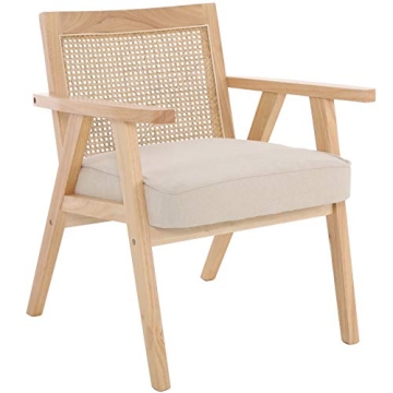 Small Accent Chair, Upholstered Mid Century Modern Accent Chair for Cane Back and Wood Legs, Living ...