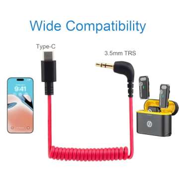 JCMOYUTY for Rode Wireless GO 2 / ME/Pro USB C to 3.5mm TRS Microphone Adapter Mic Cable, for Hollyland Lark M1 / M2 / MAX / 150 / M1 / MAX Duo DAC Coiled Cable for Android iPhone 15