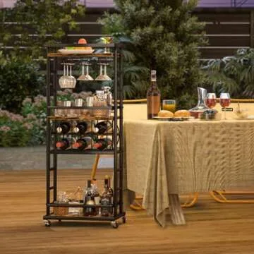 Stylish 4 Tier Bar Cart with Wine Rack & Glass Holder