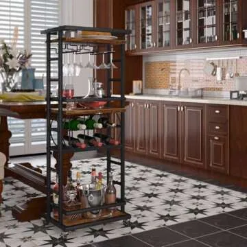 Stylish 4 Tier Bar Cart with Wine Rack & Glass Holder