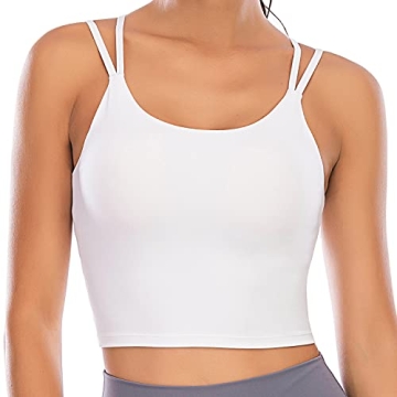 Vorcy Women's Padded Sports Bra Fitness Workout Running Camisole Crop Top with Built in Bra in White