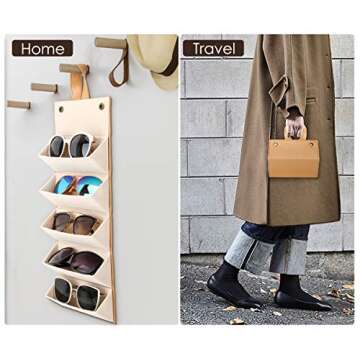 MoKo Sunglasses Organizer with 5 Slots, Travel Glasses Case Storage Portable Sunglasses Storage Case Bag Foldable Eyeglasses Holder Box Eyewear Display Containers for Women Men, Complexion