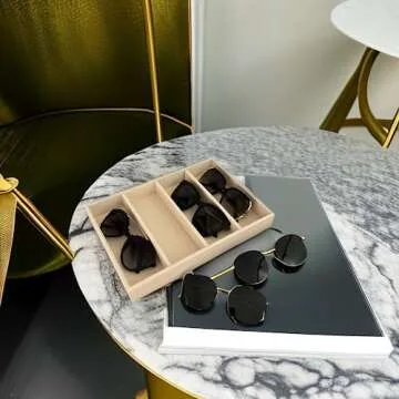 Svea Display Premium Grade Beige Velvet Jewelry Organization Sunglasses Eyewear Watch Tray Stackable Drawer Divider Insert Hallway Accessaries Container