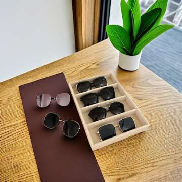 Svea Display Premium Grade Beige Velvet Jewelry Organization Sunglasses Eyewear Watch Tray Stackable Drawer Divider Insert Hallway Accessaries Container