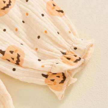 DuAnyozu Baby Girl Floral Romper Newborn Outfit Square Neck Ruffle Smocked Jumpsuit Bodysuit With Headband Cute Clothes (Halloween Pumpkin Apricot, 6-12 Months)
