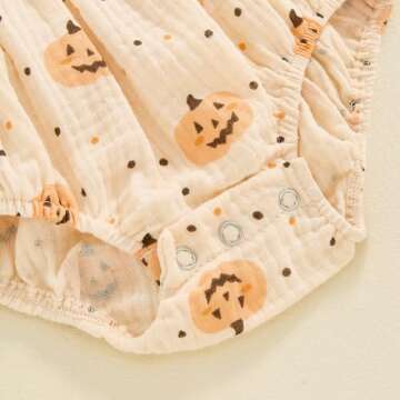 DuAnyozu Baby Girl Floral Romper Newborn Outfit Square Neck Ruffle Smocked Jumpsuit Bodysuit With Headband Cute Clothes (Halloween Pumpkin Apricot, 6-12 Months)