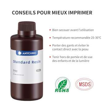 ANYCUBIC 3D Printer Resin, 405nm High Precision Fast Curing Photopolymer Resin for LCD 3D Printing 1kg Grey