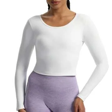 Aoxjox Long Sleeve Crop Tops for Women Victoria Open V-Back Workout Cropped T Shirt Top (White, Small)