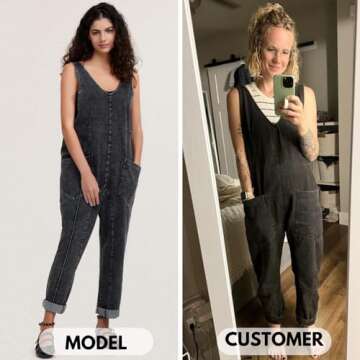 EXLURA Womens High Roller Denim Bib Jumpsuits Casual Loose Sleeveless Baggy Overalls Jeans Pants Jumpers with Pockets