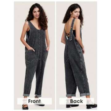 EXLURA Womens High Roller Denim Bib Jumpsuits Casual Loose Sleeveless Baggy Overalls Jeans Pants Jumpers with Pockets