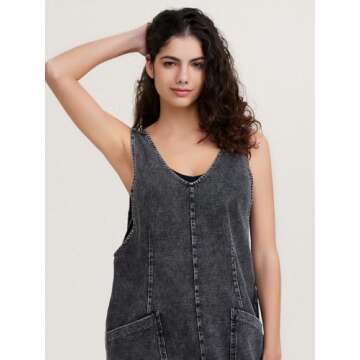 EXLURA Womens High Roller Denim Bib Jumpsuits Casual Loose Sleeveless Baggy Overalls Jeans Pants Jumpers with Pockets