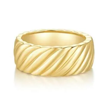 MINDDHA 14K Yellow Gold Chunky Croissant Ring for Women | Bold Twisted Braided Design | Gold Plated ...