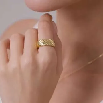 MINDDHA 14K Yellow Gold Chunky Croissant Ring for Women | Bold Twisted Braided Design | Gold Plated Dome Statement Ring | Trendy Chunky Signet Ring | Size Options Available (Size 10)
