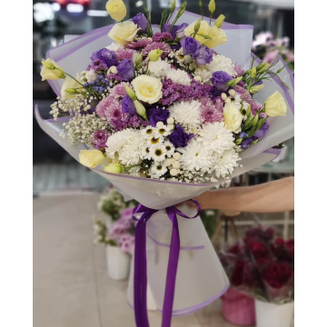 دسته‌گل خواستگاری سفید-یاسی با لیسینتوس و ژیپسوفیلا | ?...