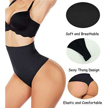 AIMILIA Butt Lifter Shapewear Sexy Thong Panties Underwear Tummy Control Women’s Body Shaper Slimmer Waist Cincher Trainer Black