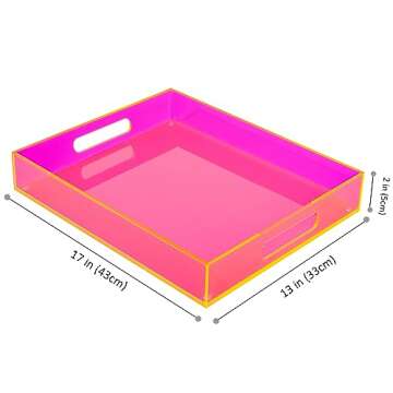 Large Acrylic Tray Ottoman Coffee Table Tray with Handles 17x13'' Decorative Serving Platter for Foo...