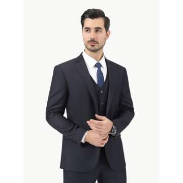 LUPURTY Men's Suits Slim Fit, 3 Piece Suits for Men, 2 Buttons Solid Jacket Vest Pants, Tuxedo Set for Business, Wedding, Dark Gray L