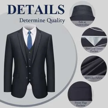 LUPURTY Men's Suits Slim Fit, 3 Piece Suits for Men, 2 Buttons Solid Jacket Vest Pants, Tuxedo Set for Business, Wedding, Dark Gray L