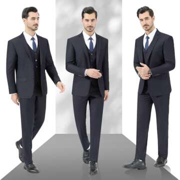 LUPURTY Men's Suits Slim Fit, 3 Piece Suits for Men, 2 Buttons Solid Jacket Vest Pants, Tuxedo Set for Business, Wedding, Dark Gray L