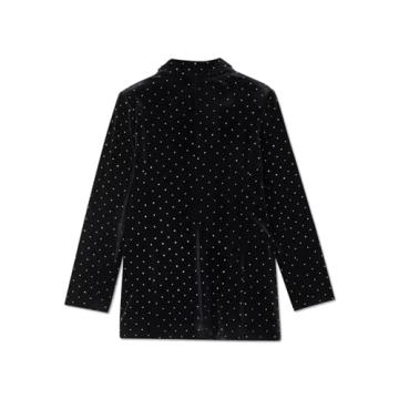 Velvet Blazer Diamonds Jacket for Women Long Sleeve Lapel Work Office Jacket Elegant Open Front Business Outfits Black