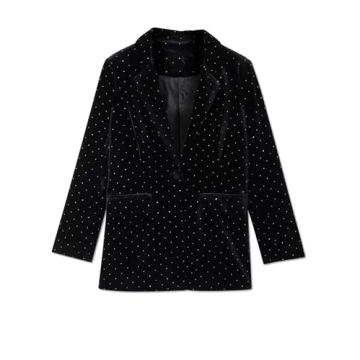 Velvet Blazer Diamonds Jacket for Women Long Sleeve Lapel Work Office Jacket Elegant Open Front Business Outfits Black