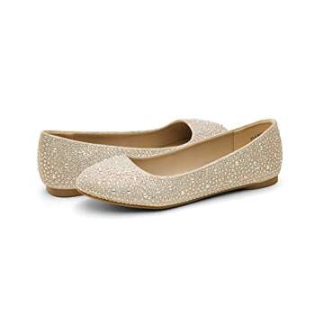DREAM PAIRS Womens Rhinestone Ballet Flats Shoes, Gold - 9 (Sole-Shine)