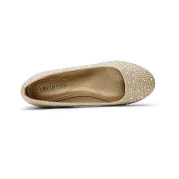 DREAM PAIRS Womens Rhinestone Ballet Flats Shoes, Gold - 9 (Sole-Shine)