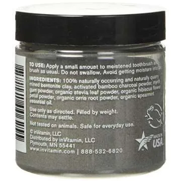 InVitamin Natural Whitening Activated Charcoal Powder for Teeth and Gums (Spearmint)