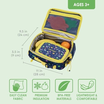 Bentgo Kids Lunch Bag - Durable, Double-Insulated Lunch Bag for Kids 3+; Holds Lunch Box, Water Bottle, & Snacks; Easy-Clean Water-Resistant Fabric & Multiple Zippered Pockets (Space)