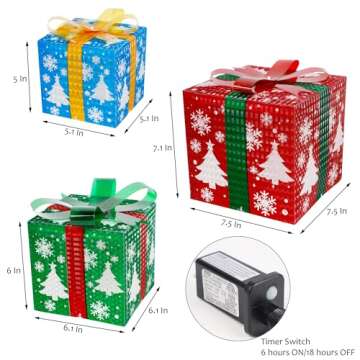 GUOOU Set of 3 Lighted Gift Boxes Christmas Decorations, 60 LED Lighted Snowflake Christmas Tree Pre...